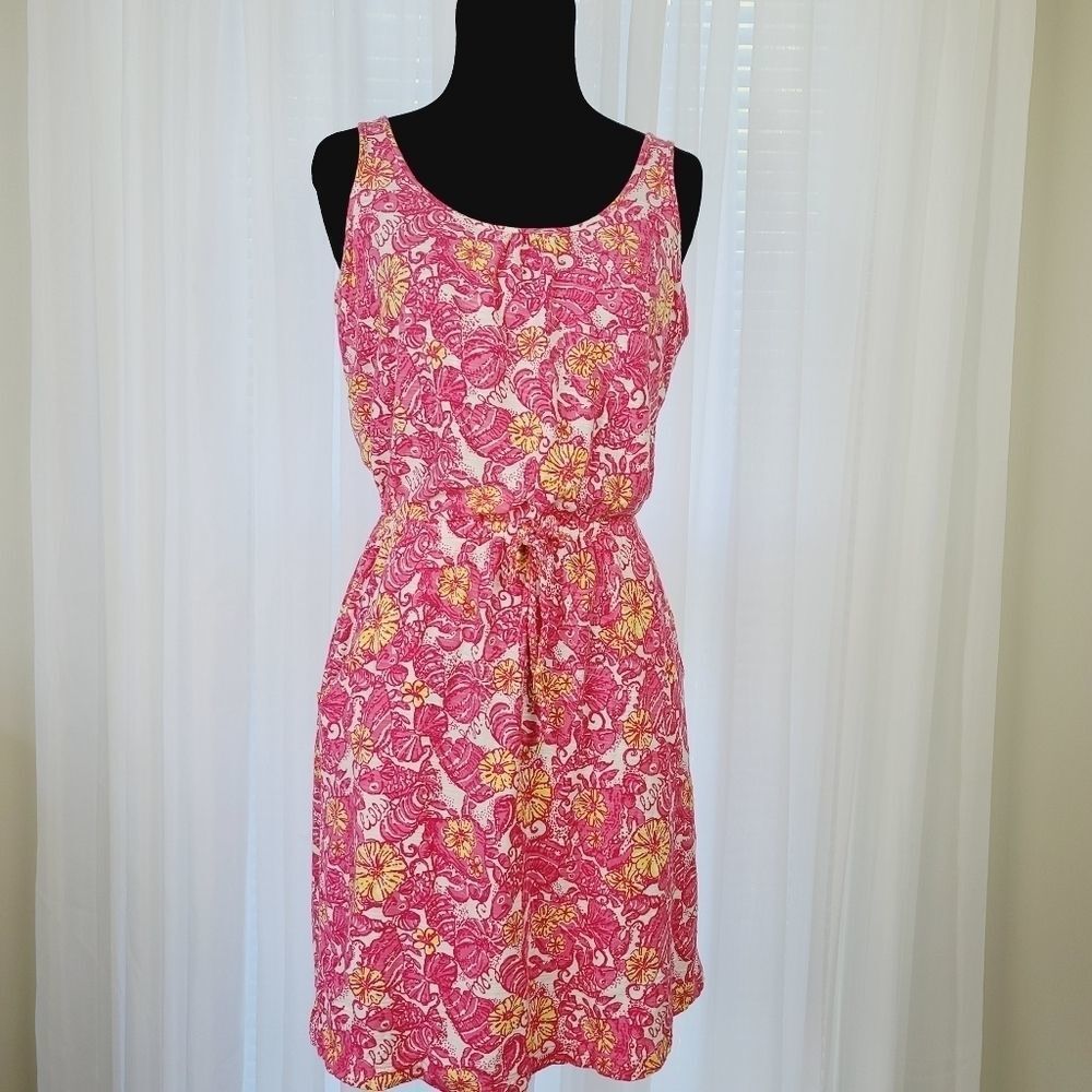 Lilly Pulitzer Pink Floral Tie-Waist Sleeveless Dress